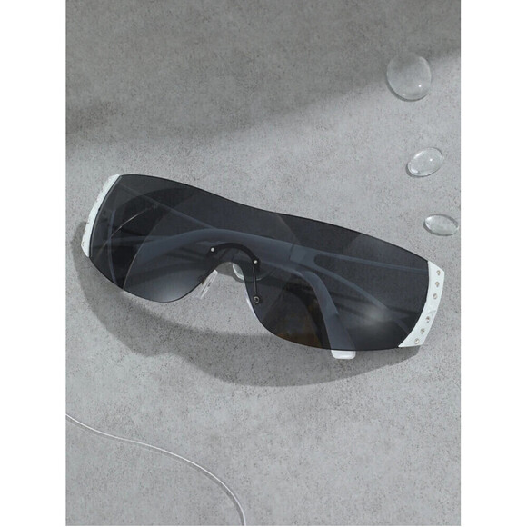 Frameless Large Glasses With White Side Rims - Picture 1 of 8